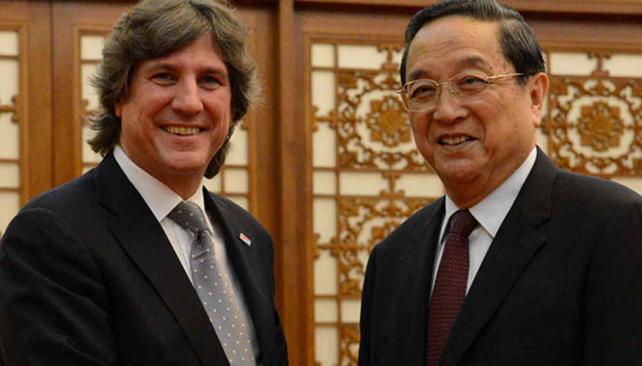 BOUDOU. Durante el encuentro que mantuvo con Yu Zhengsheng (Foto de Presidencia de la Nación /Prensa del Senado, difundida por Télam).